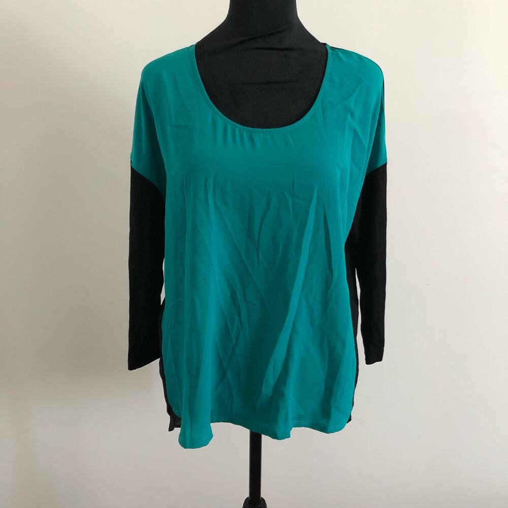 Three Eighty Two Women's Colorblock Long Sleeve Tunic Top XS Black/Teal NWT